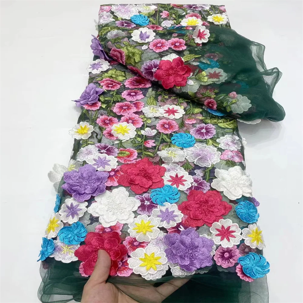 Горячая Распродажа африканская аппликация 3D Цветы Тюль Кружева Ткань 2024 высокое