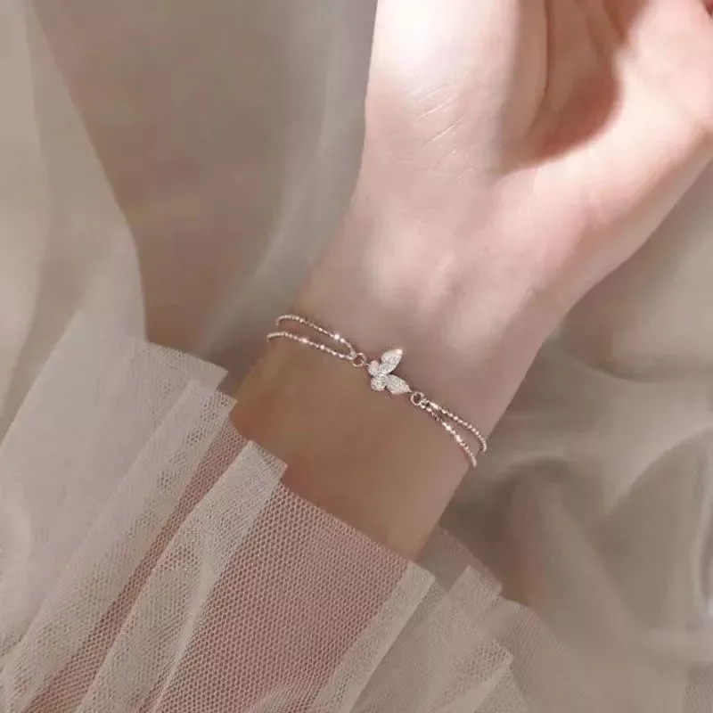 

Sweet Shining Zircon Butterfly Bracelet For Women Anti-allergic Silver Color Chain Bracelet With S925 Stamp Gift