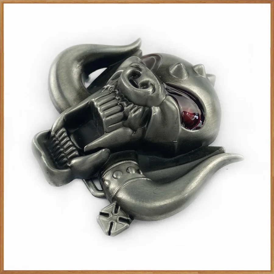 Застежка для ремня "Моторный череп" из сплава цинка с ретро-дизайном и покрытием из олова 02755, подходит для ремней шириной 4 см.