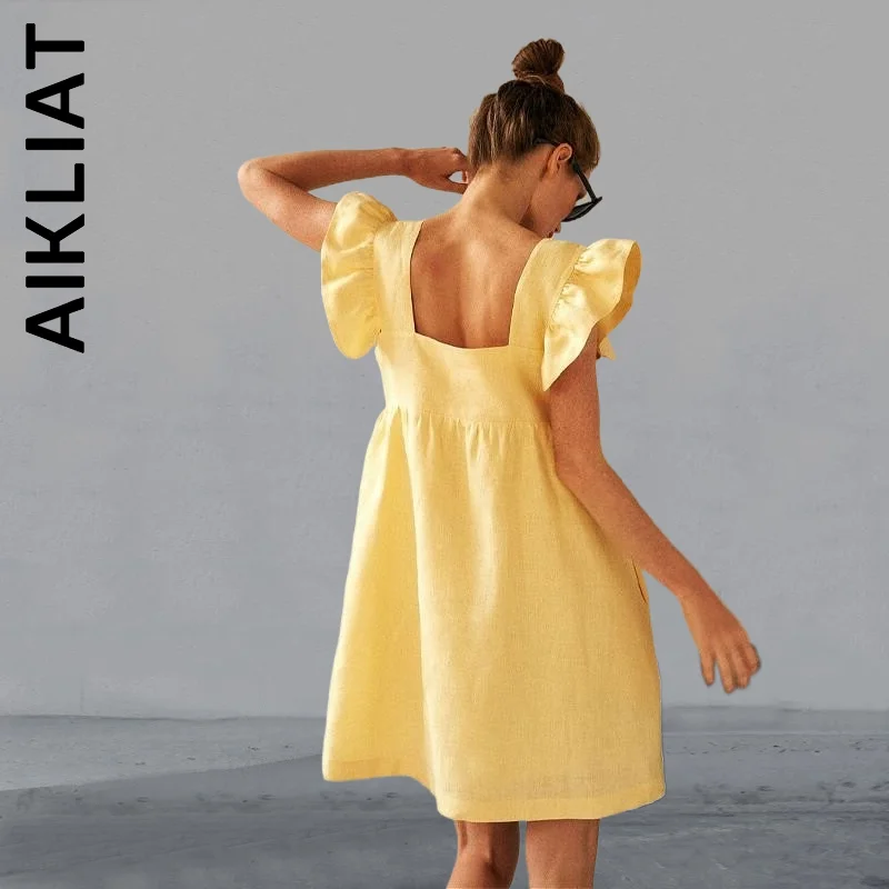 

Платье Aikliat, модное женское мини-платье с квадратным вырезом и рукавом-бабочкой, облегающие вечерние платья, простая шикарная женская одежд...