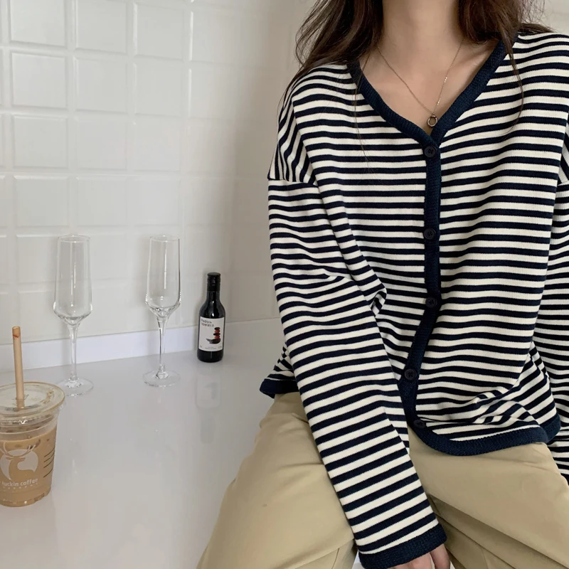 Женский полосатый кардиган в японском стиле новые весенние модные повседневные