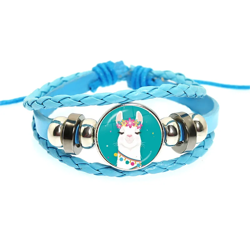 Кожаный браслет NO PROB с ламой стеклянный браслет из кабошона, Альпака с животными, ювелирные изделия для мужчин и женщин, подарки
