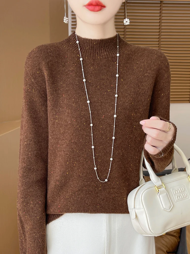 Женский плотный базовый свитер из 100% чистой шерсти с полувысоким воротником для