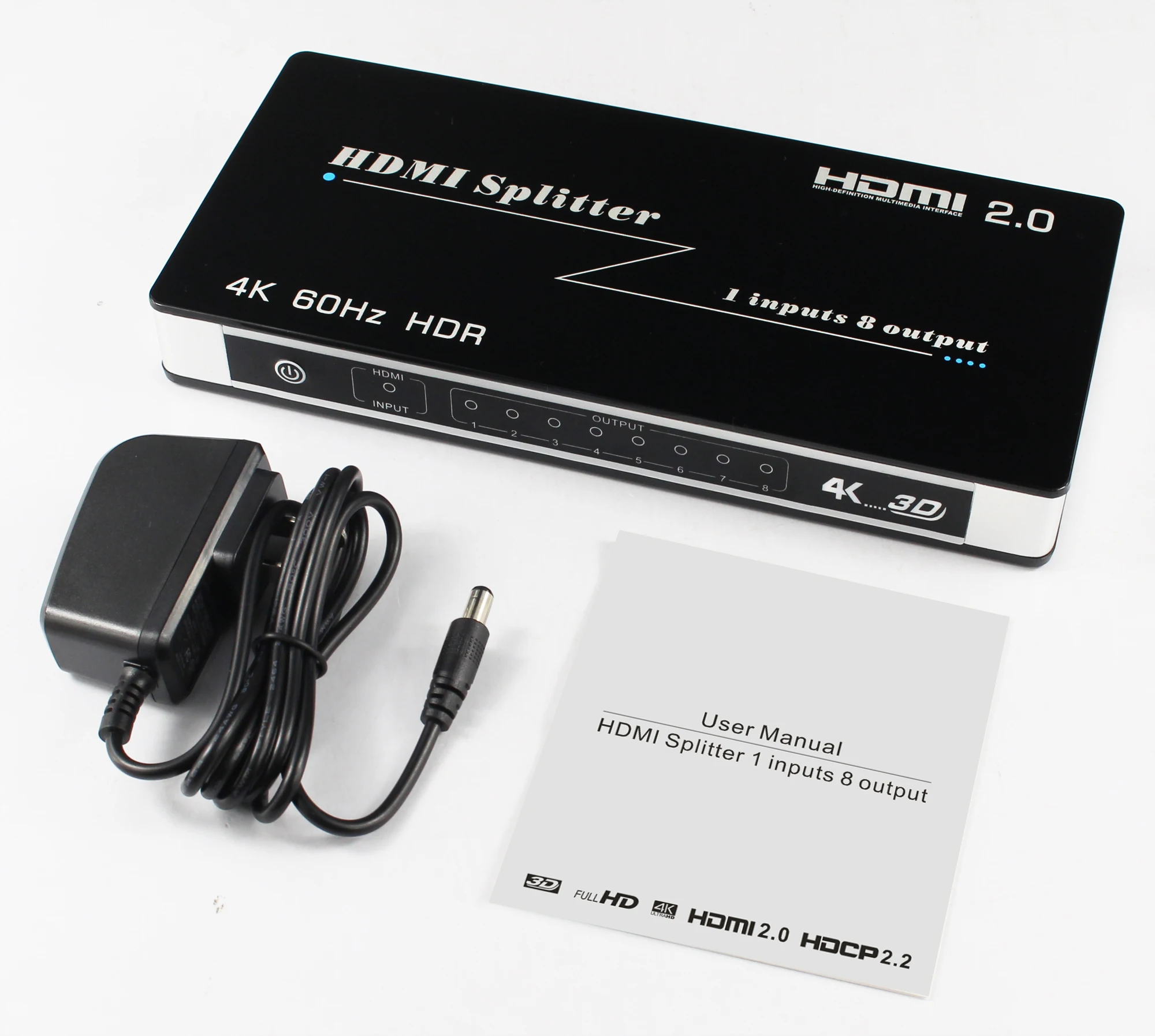 

1x8 HDMI сплиттер 1 в 8 HDMI версии 2,0 Видео Аудио сплиттер с EDID