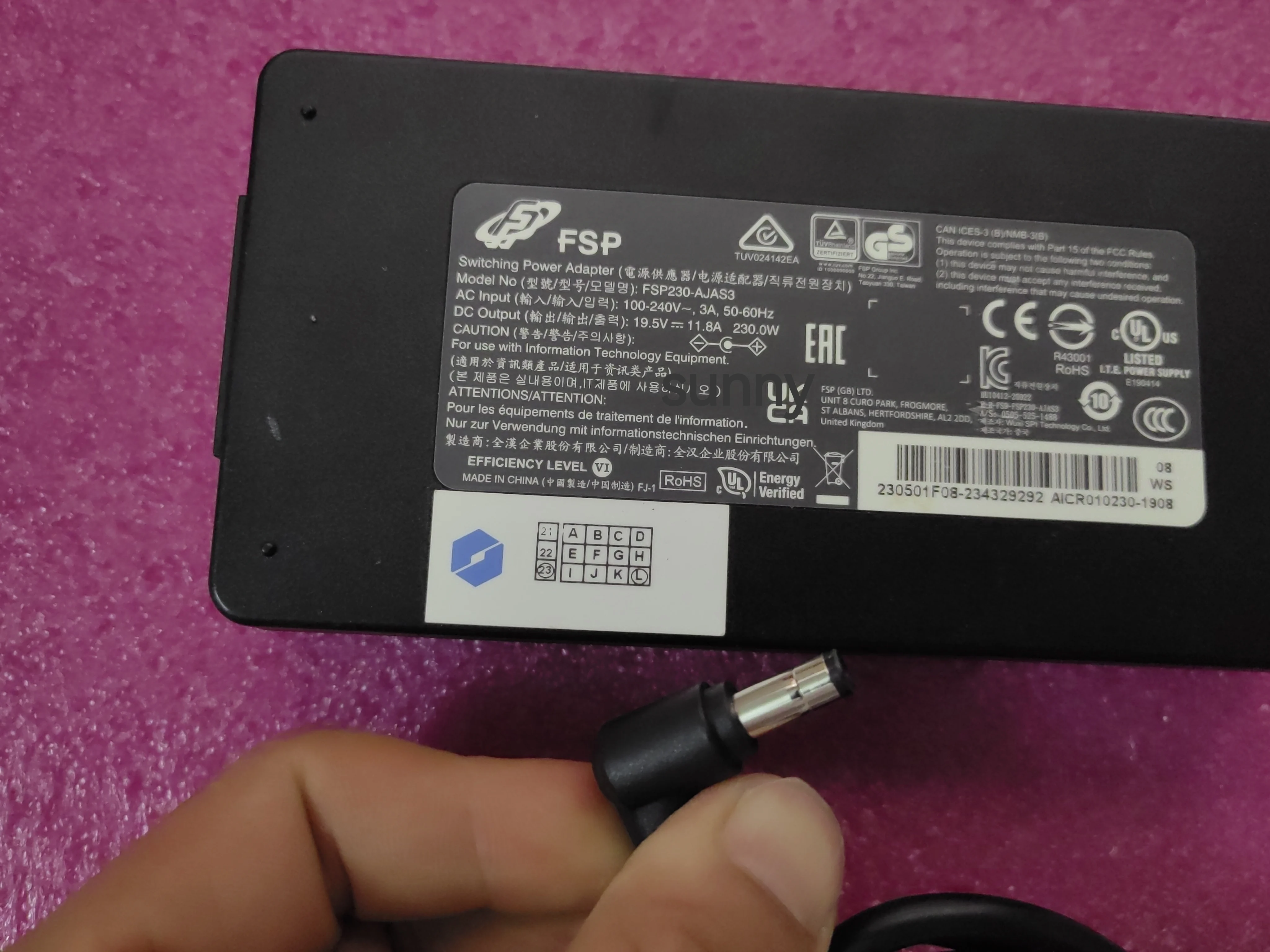 Фото Зарядное устройство OEM FSP 19,5 В, 11,8 А, FSP230-AJAS3, 5,5 мм, 230 Вт для ноутбука Schenker XMG NEO 15-M19, оригинальное Puryuan №4