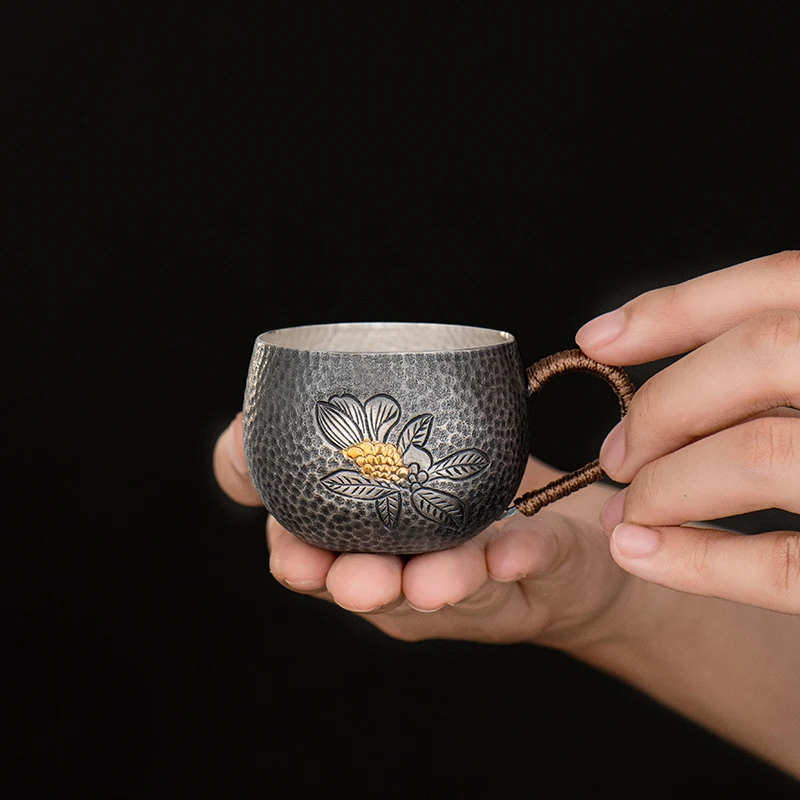 

Серебряная чашка 999 пробы, чайная чашка с узором молотка, фейерверк, чайная чашка Master, чашка для гостиницы, чайный набор, серебряная чашка 80 м...