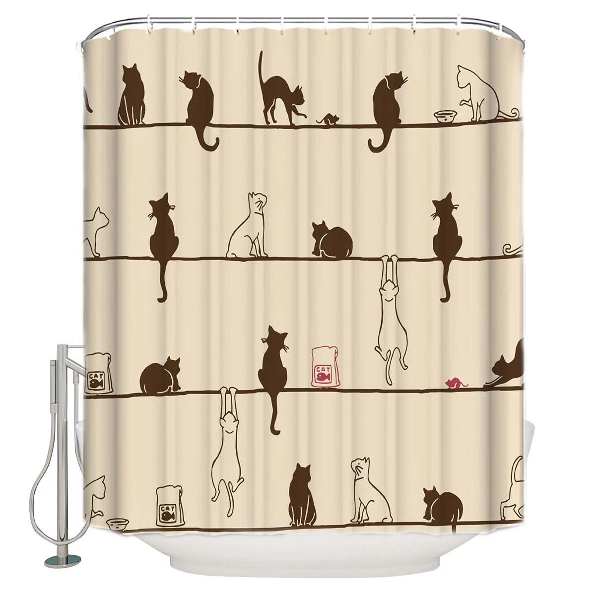 

Cat Rope Mouse Bathroom Accessories Waterproof Bathroom Shower Curtain With Hook Accessory