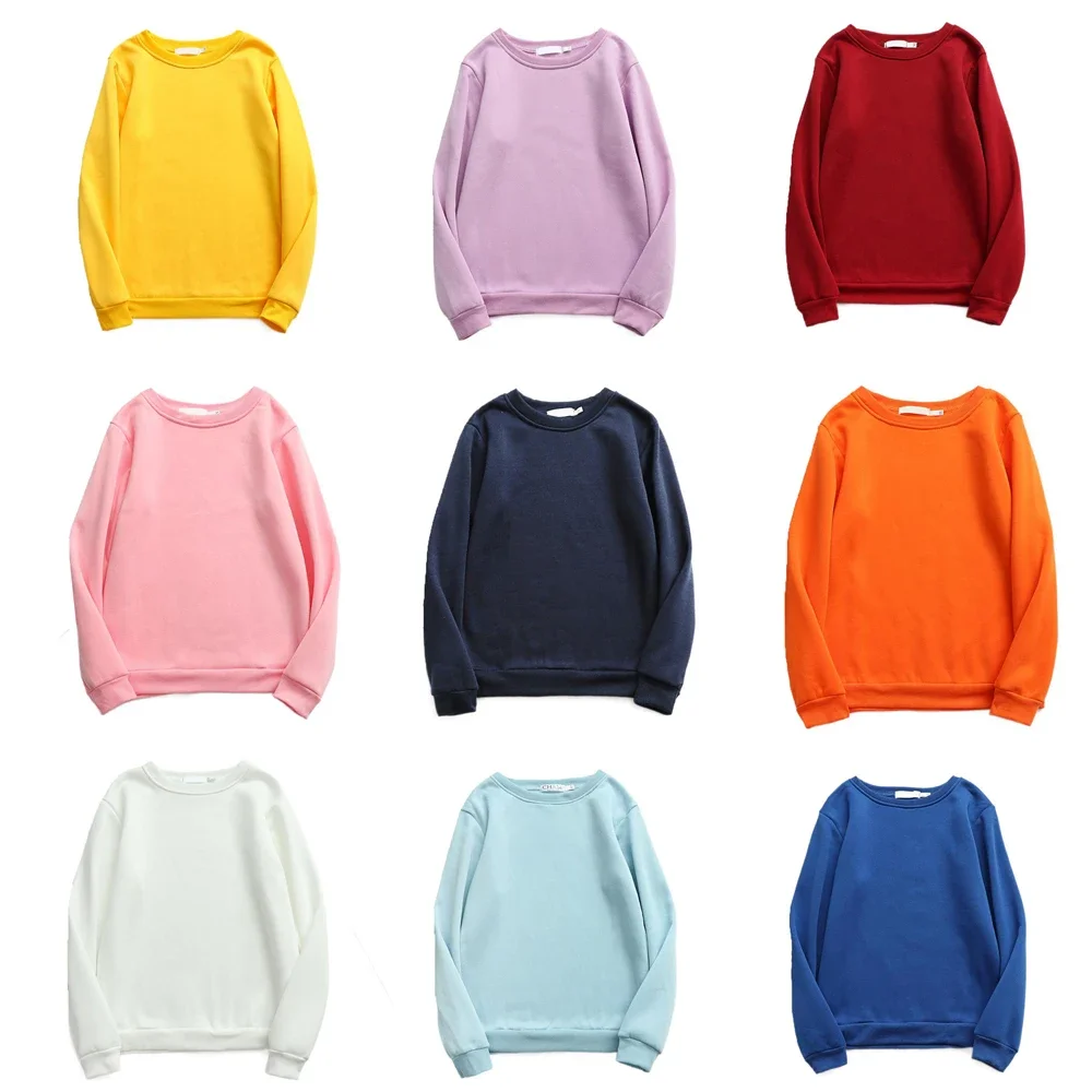 

2023 Women Autumn Winter Fleece Thickened Hoodie Casual Solid Color Sweatshirts O Neck Pullover Long Sleeve Hoodies