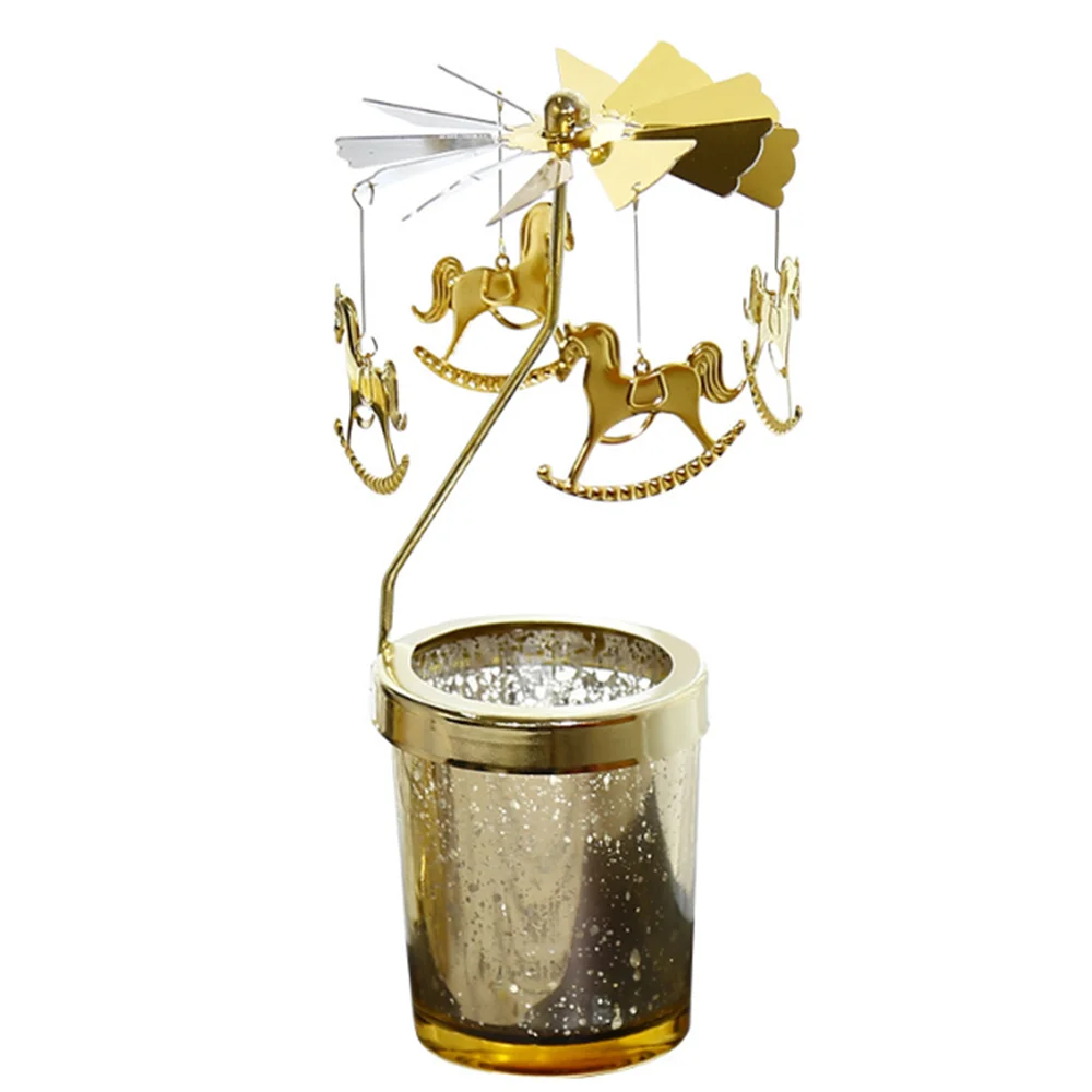 

2023 Ins European Riding Lantern Rotating Candle Stand American Simple Modern Girls' Iron Glass Candlelight For Hotel Decoration