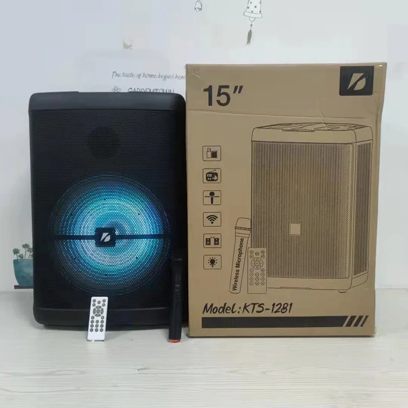 

15-дюймовый Большой мощный TWS Bluetooth-динамик с микрофоном для вечеринки, большая беспроводная звуковая коробка, музыкальный плеер с FM-пультом ...