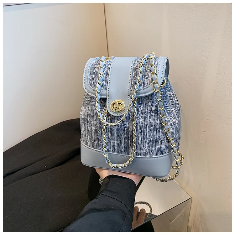 

Fashion Denim Backpack Women's Fashion Shoulder Bag Versatile PU Leather Elegant Luxury Designer Small Backpack