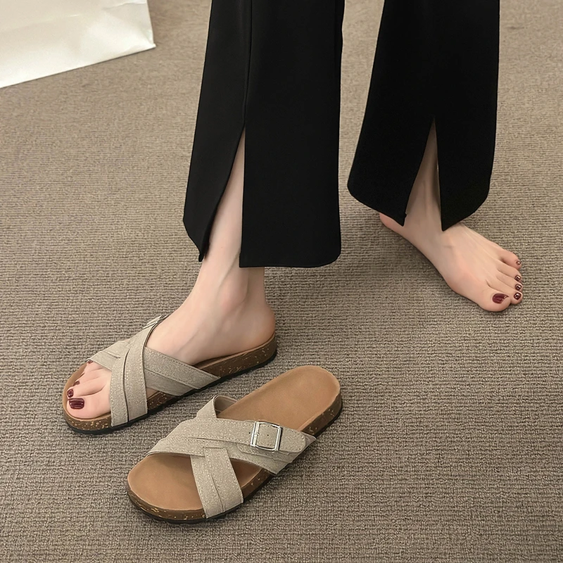 

2023 New Shoes Female Slingbacks Women's Slippers Summer Solid Casual Slippers Women Hot Sale Narrow Band Flat Slippers Zapatos