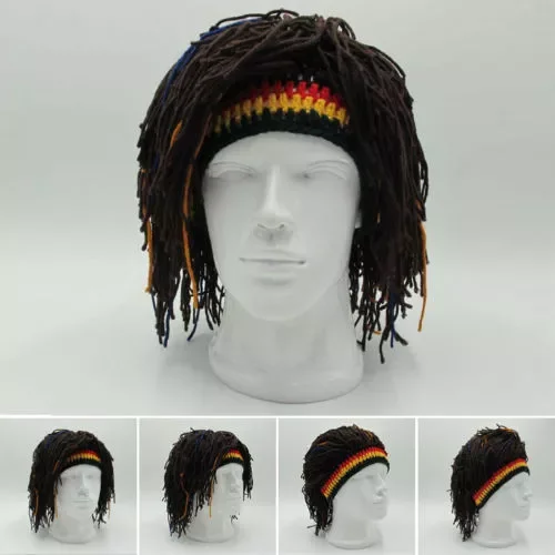 Reggae Dreadlocks Skullies Unisex Jamaican Knitted Beanies Wig Braid Hat Rasta Hair Hat Beanies