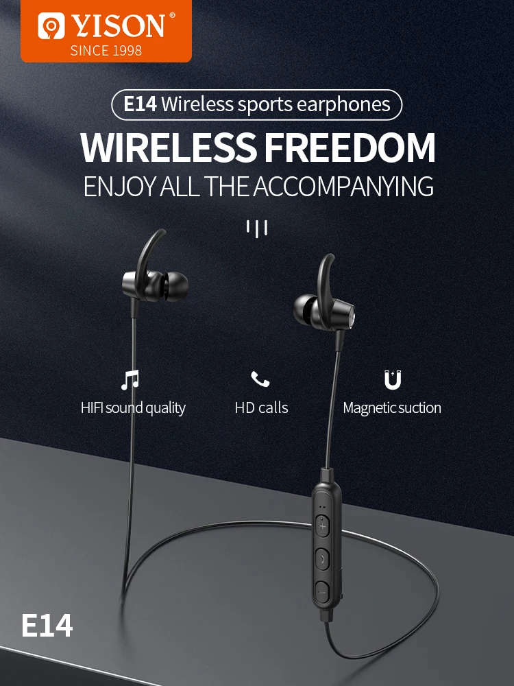 

Yison E14 HiFi Bluetooth 5,0 наушники, магнитные Беспроводные наушники с шейным ободом и микрофоном, Спортивная беспроводная гарнитура, стереонаушники ...