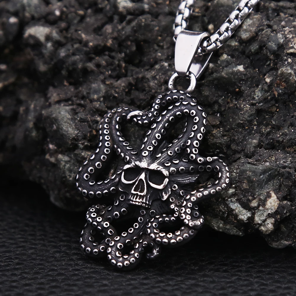 Vintage Punk Octopus Skull Pendant Stainless Steel Gothic Cthulhu Necklace For Men Biker Unique Jewelry Gifts Dropshipping