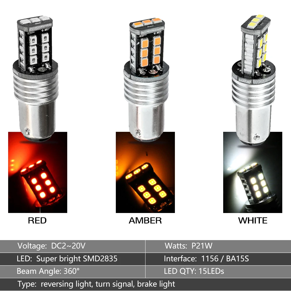 

High Quality 1156 BA15S P21W 15 SMD 2835 Canbus LED Auto Car Bulbs Indicator Turn Lights Parking Light DC 12V White Lamp