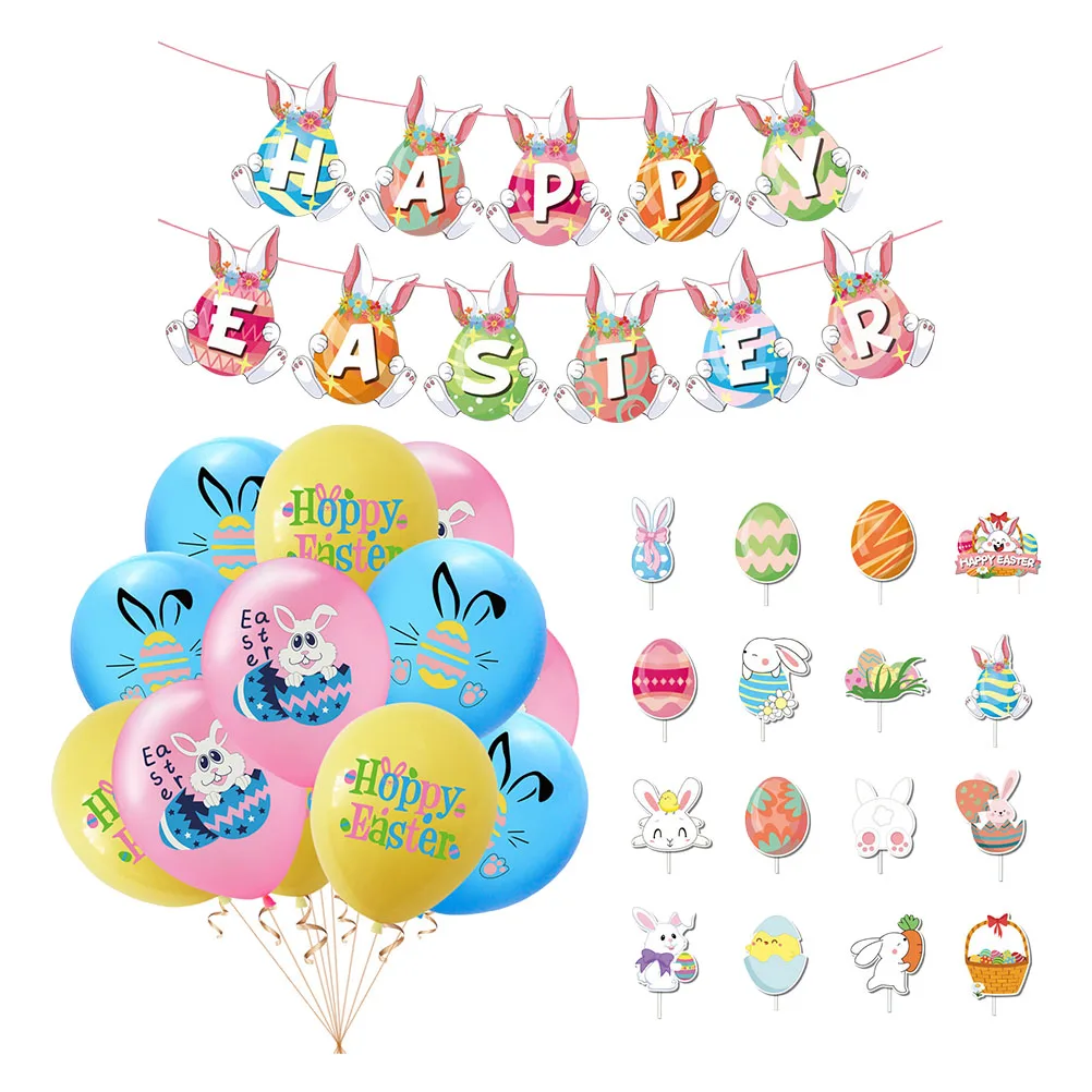 

1 Set Easter Blessing Banner Party Scene Layout Props Well-made Eye-catching Latex Balloons Cake Insert Decors for Decor