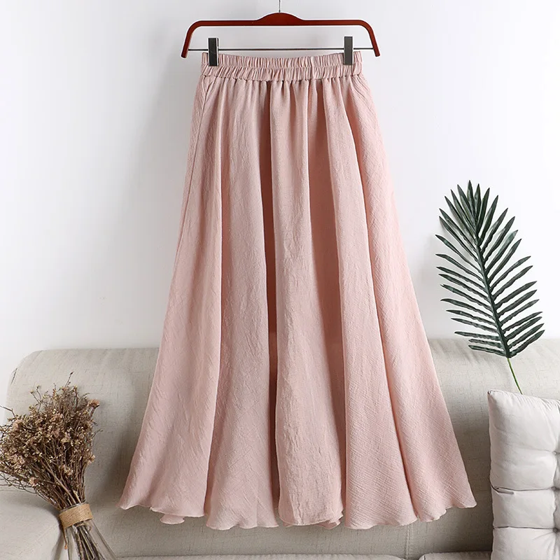 

Женская плиссированная юбка-макси из хлопка и льна, повседневная трапециевидная пляжная юбка с высокой эластичной талией в стиле бохо, лето 2023
