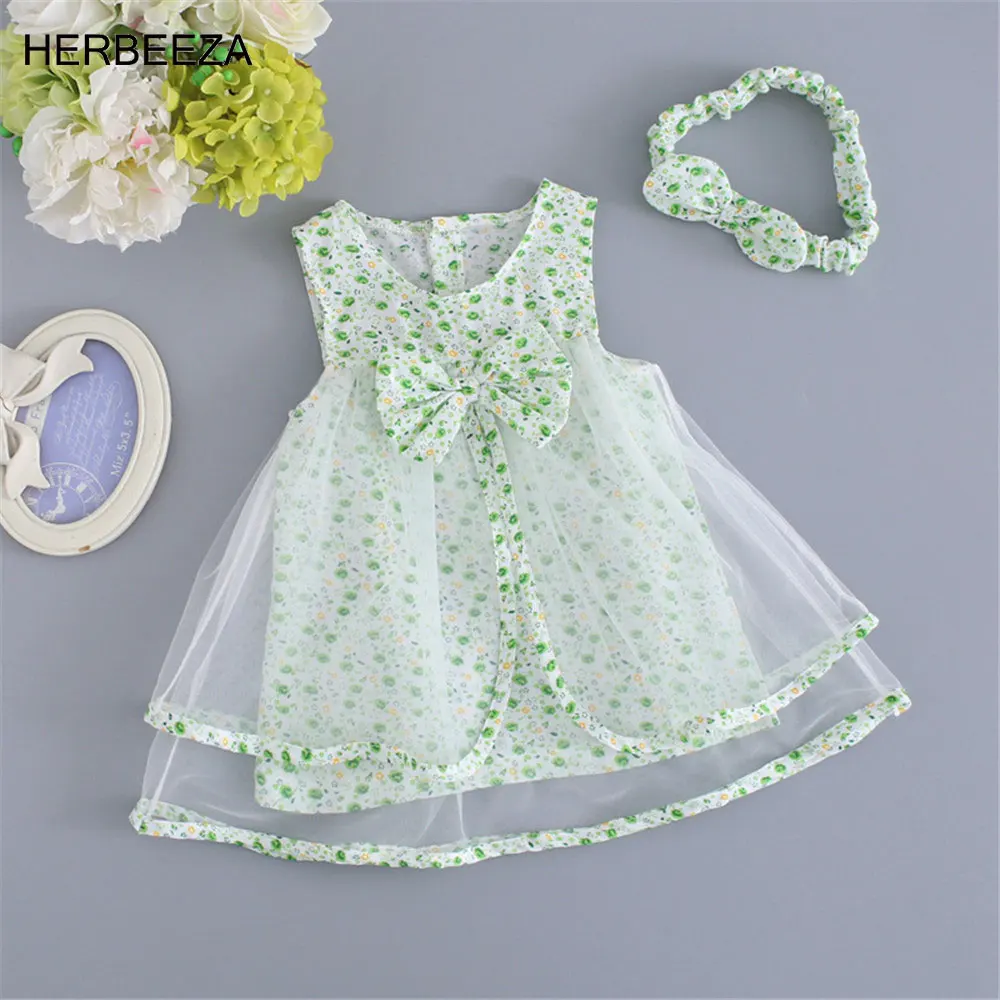 

Summer Baby Girl Clothes green Dresses Baby Girls sleeveless Princess Dresses 1st Birthday Party Children Girls Clothing