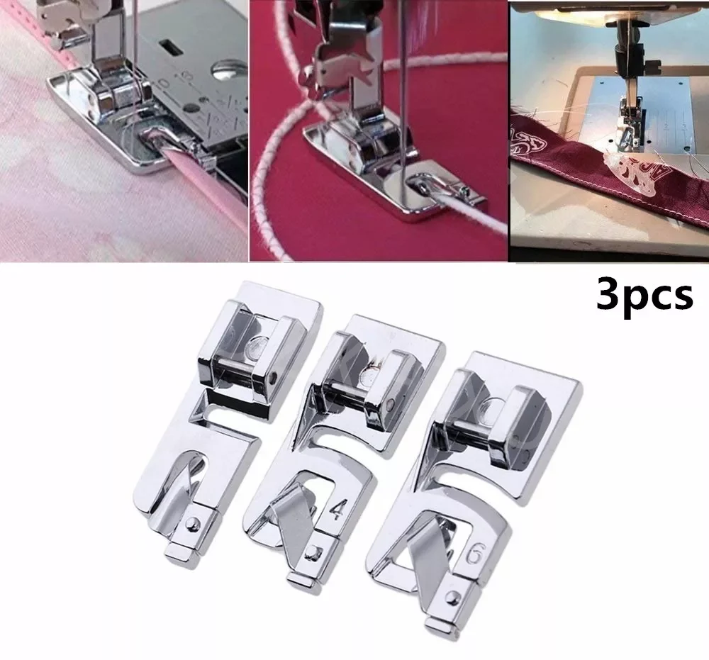 

NEW2023 3Pcs sewing accessories Narrow Rolled Hem Sewing Machine Presser Foot Set Household sewing tools embroidery hoop 5BB5569