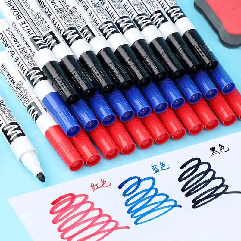 

Erasable Whiteboard Pen Non-toxic Color Red Black Whiteboard Pen Water-based Pen 10PCS