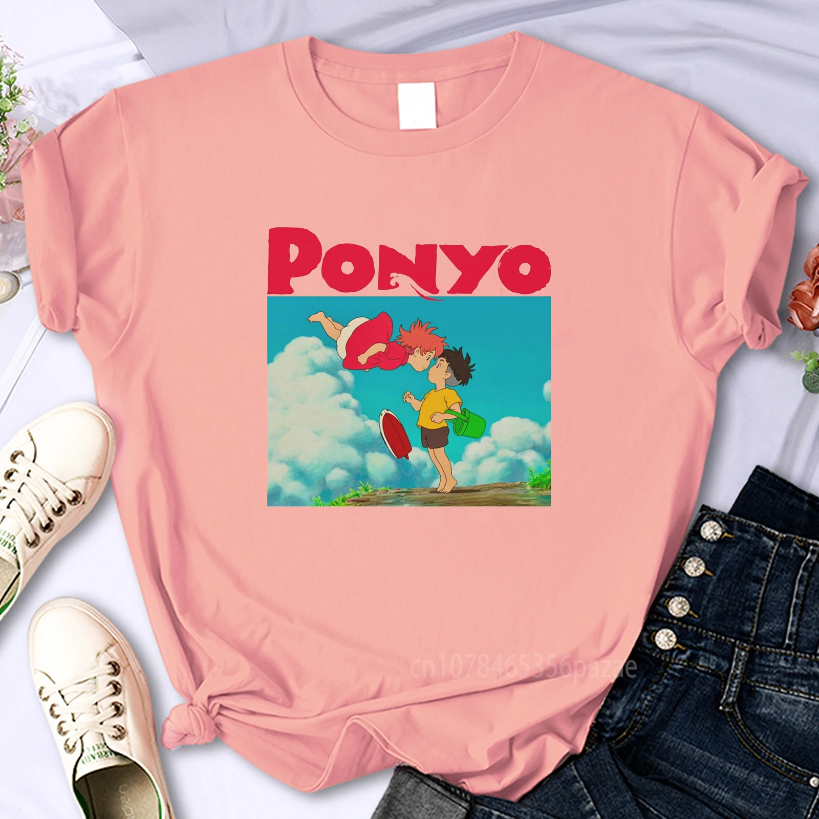 

Japan Anime Pink T-shirt Women Girls Kawaii Manga Movie Top Print Plain Cartoon Oversize Classic Short Sleeve Tee S-4XL Big Size