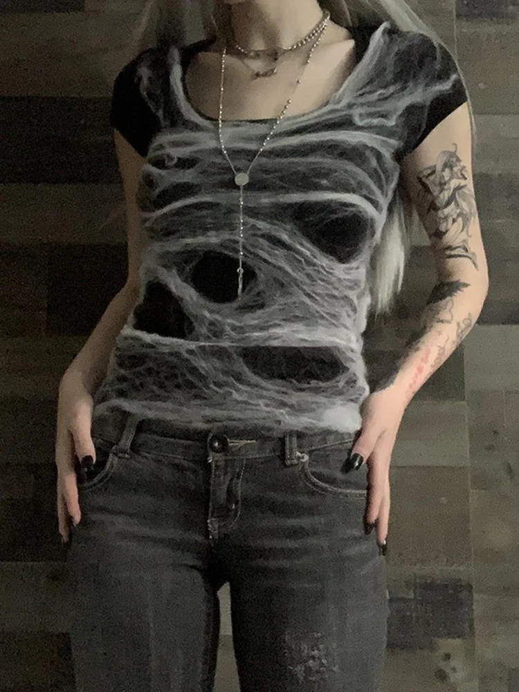 

Женская футболка с коротким рукавом, квадратным вырезом и абстрактным принтом