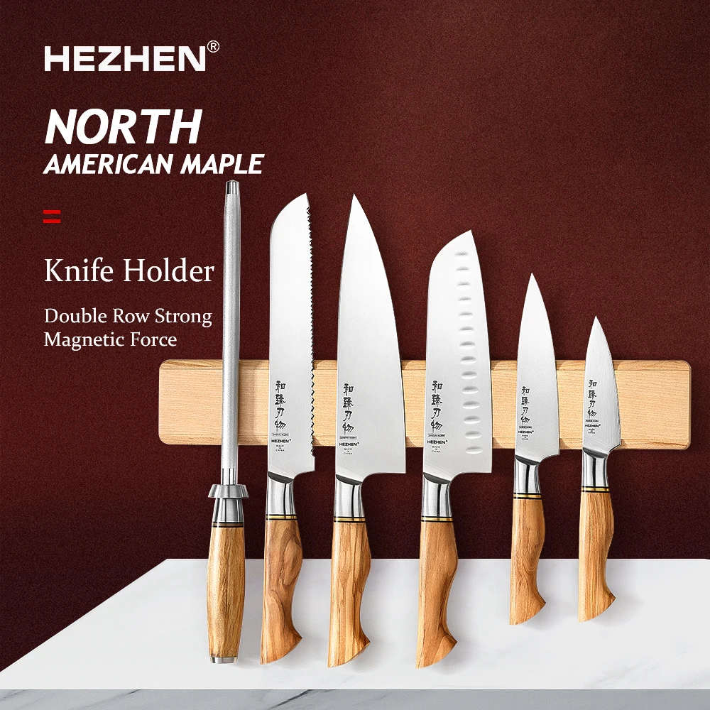 

HEZHEN North American Maple Magnetic Strip Knife Holder Double Row Magnetic Suction Firm Kitchen Accessories Tools