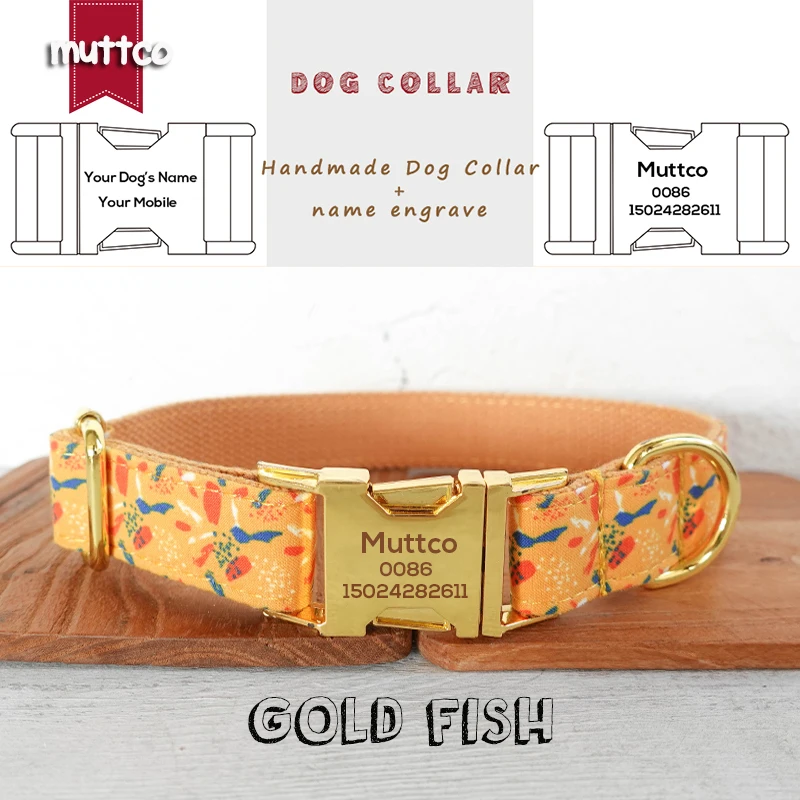 

MUTTCO engrave unique dog collar GOLDFISH convenient to walk the dog leash accessory for small medium large dog 5 size UDC122B