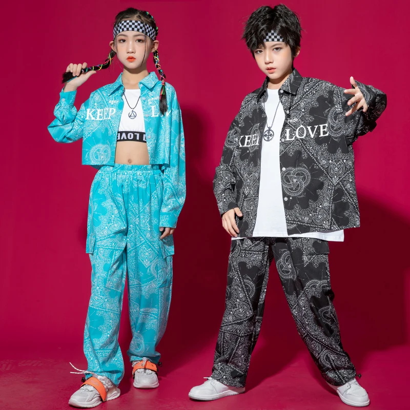

Teenager Kids Hip Hop Clothing Geometry Print Shirt Crop Top Streetwear Baggy Cargo Pants For Girl Boy Jazz Dance Costume Outfit