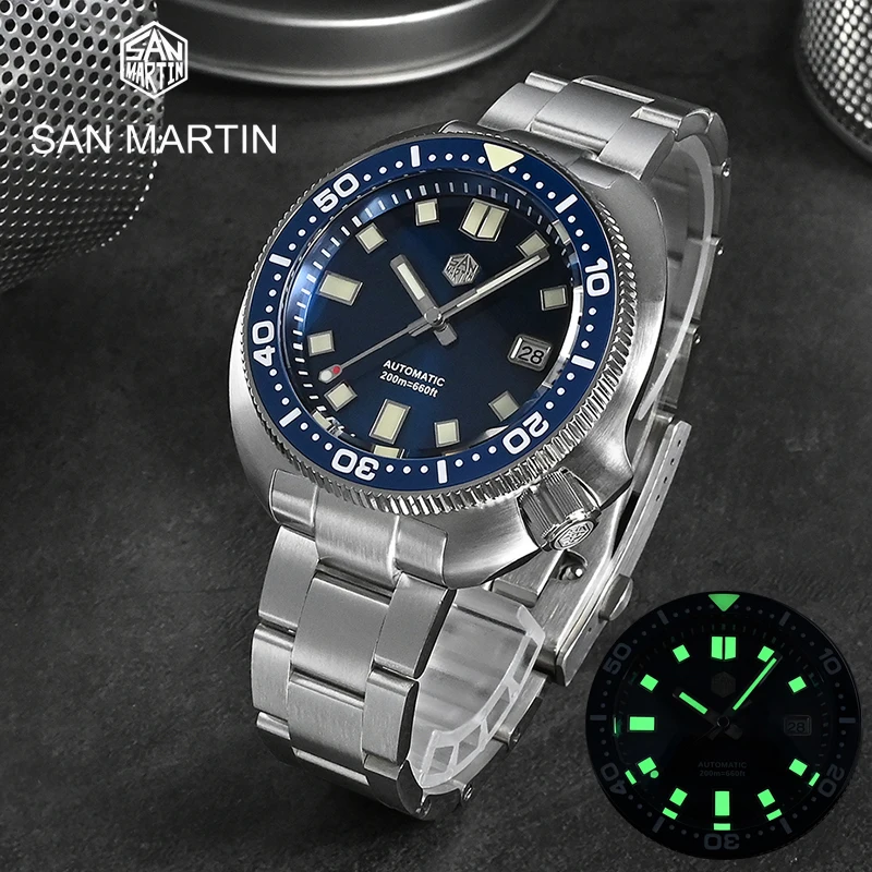 

San Martin Luxury Men Watch 44mm Turtle Diving NH35 Automatic Mechanical Wristwatch Sapphire Date Watches 20Bar Luminous Relojes