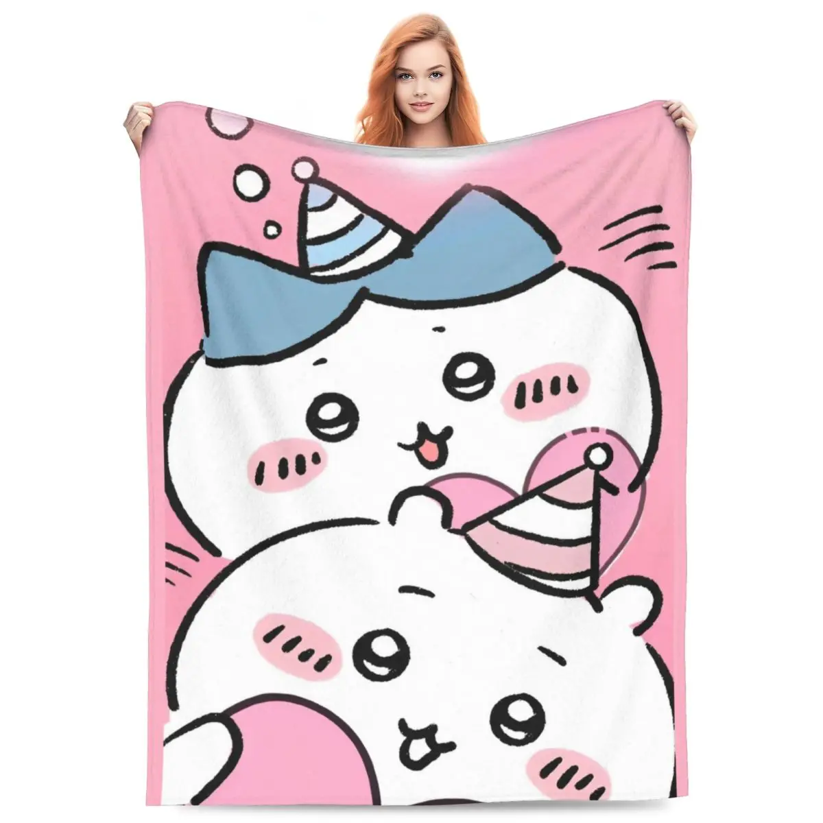 Теплое одеяло Chiikawa Love Heart плюшевое для пикника удобный диван стул фланелевое