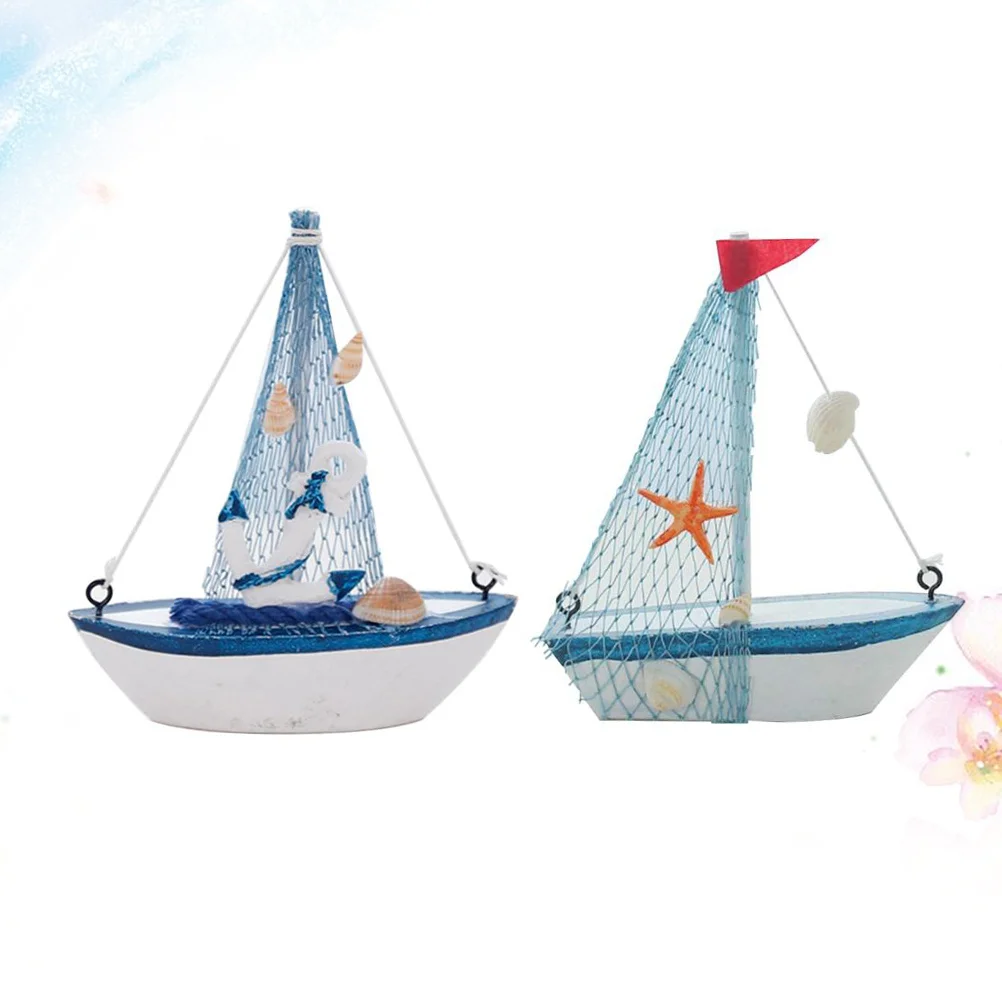 

2 Pcs Artistic Decorations Wooden Sailboat Ornament Creative Car Model Craft Bamboo