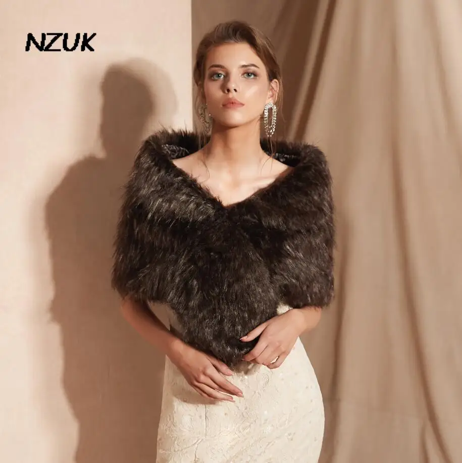 

NZUK Adult Women Bridal Wraps Capes for Wedding Dress Warm Faux Fur Shawl Shrug Winter Fur Bolero Party Evening Coat 2022