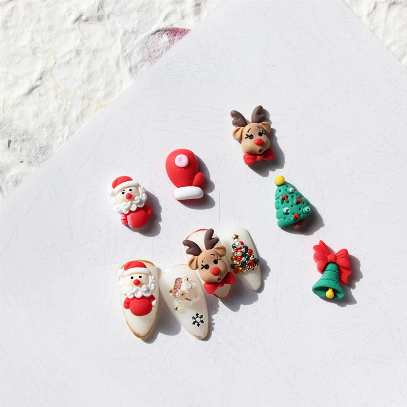 100pcs Christmas Xmas Nail Charms Assortments(Snowman,Elk,Bells,The Santa Claus)3D Kawaii Accessories Nailss Art DIY Craft Parts