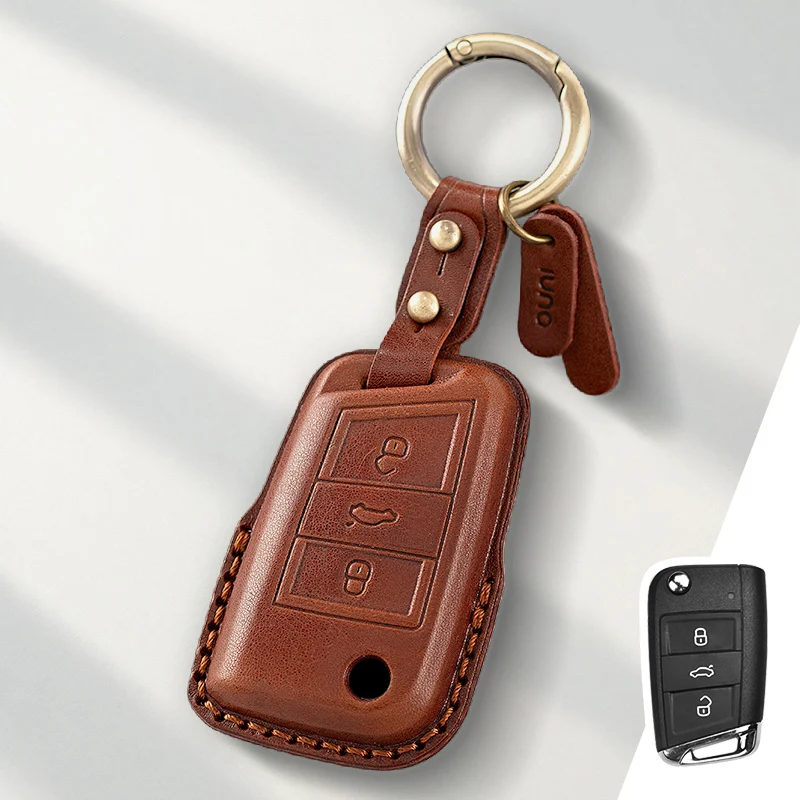 

Защитный чехол из натуральной кожи для VW Volkswagen Golf 7 MK7 Tiguan MK2 T-roc T-cross Skoda Octavia Kodiaq Karoq, чехол для ключей, брелок