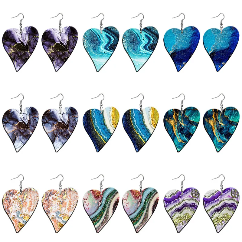 

Dazzling Galaxy Pattern Acrylic Heart Drop Earrings For Women Stainless Steel Piercing Ear Hooks Jewelry Girls' Gift Gift Z1440