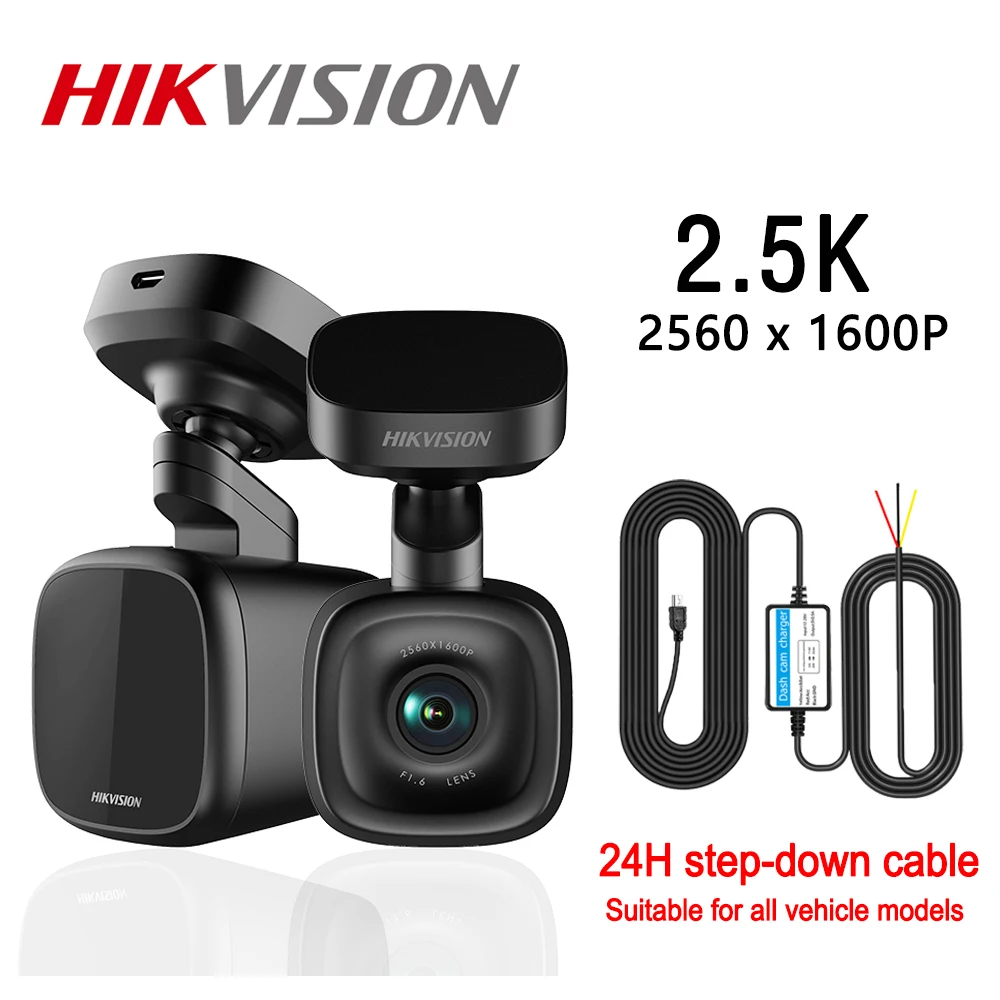 

HIKVISION F6 Pro Dash Cam For Car 2.5K Car camera Built-in GPS ADAS F1.6 Night Vision With 24H monitoring step-down cable