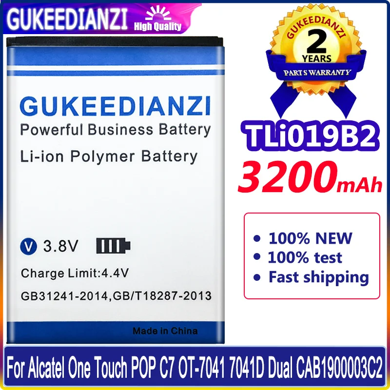 

Аккумулятор GUKEEDIANZI TLI019B1 TLi019B2 3200 мАч для ALCATEL One Touch POP C7 OT-7041 7041D Dual CAB1900003C2, высококачественный аккумулятор