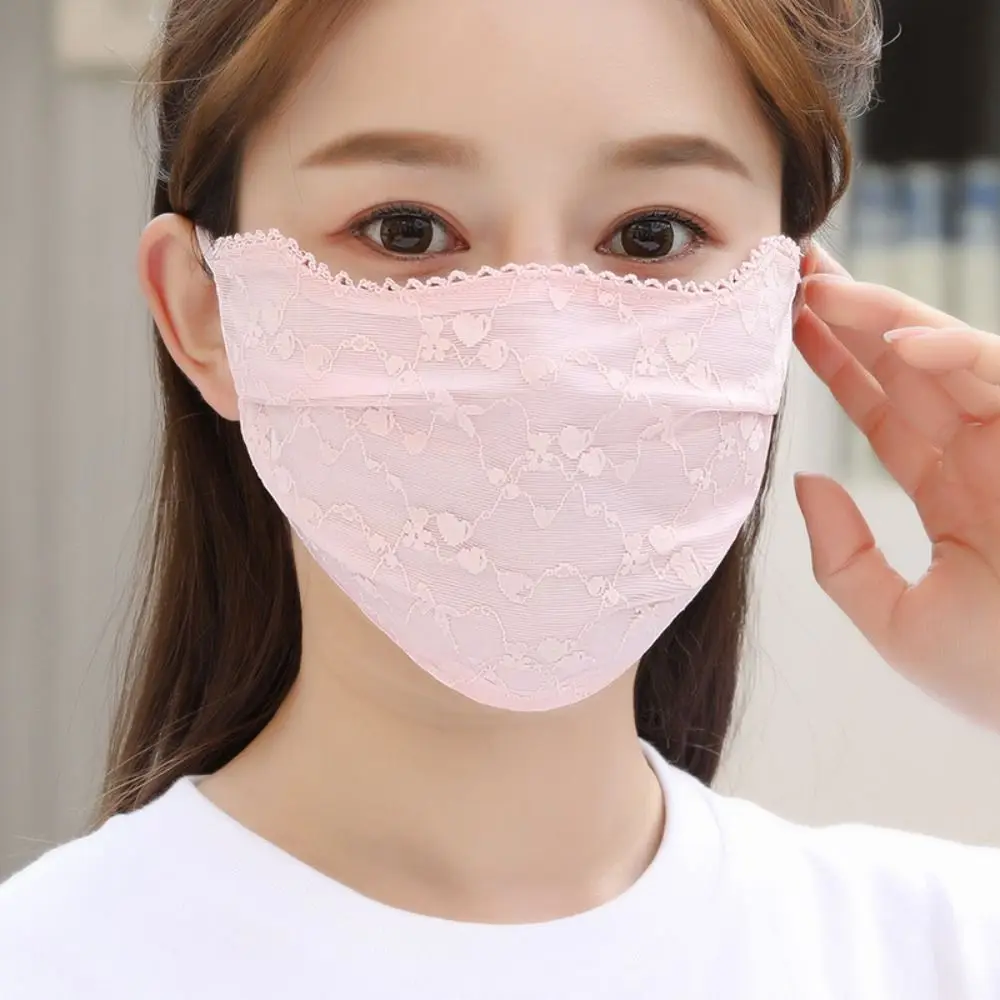 Сплошной цвет Солнцезащитный крем Кружевная маска Висячие уши козырек для лица