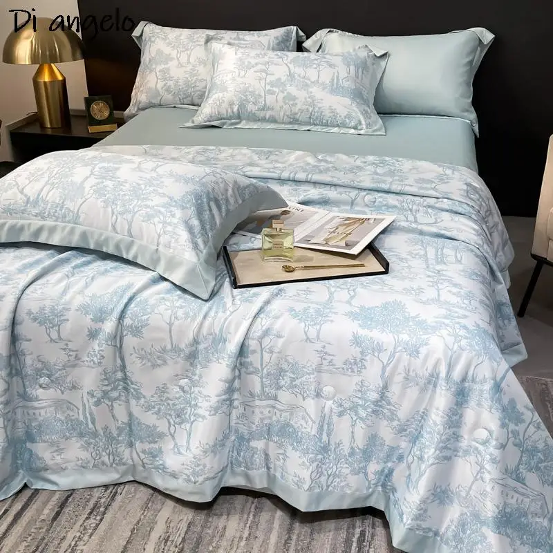 

European-Style Washed Silk Jacquard Solid Color Summer Quilt Air Conditioner Quilts Bedspread Comforter Sheet Pillowcase #/