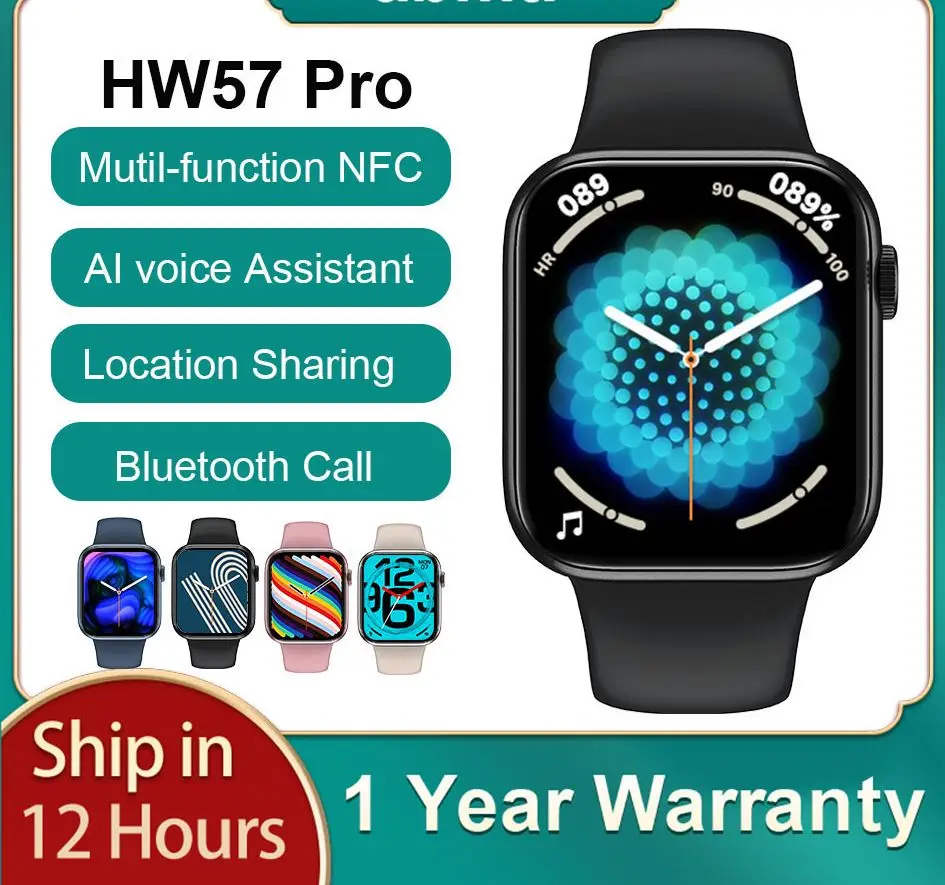 

2022 Smartwatch HW57 Pro Smart Watch Men 44mm NFC Voice Assistant Bluetooth Call Women smartwatch PK Dt100 IWO HW22 W27