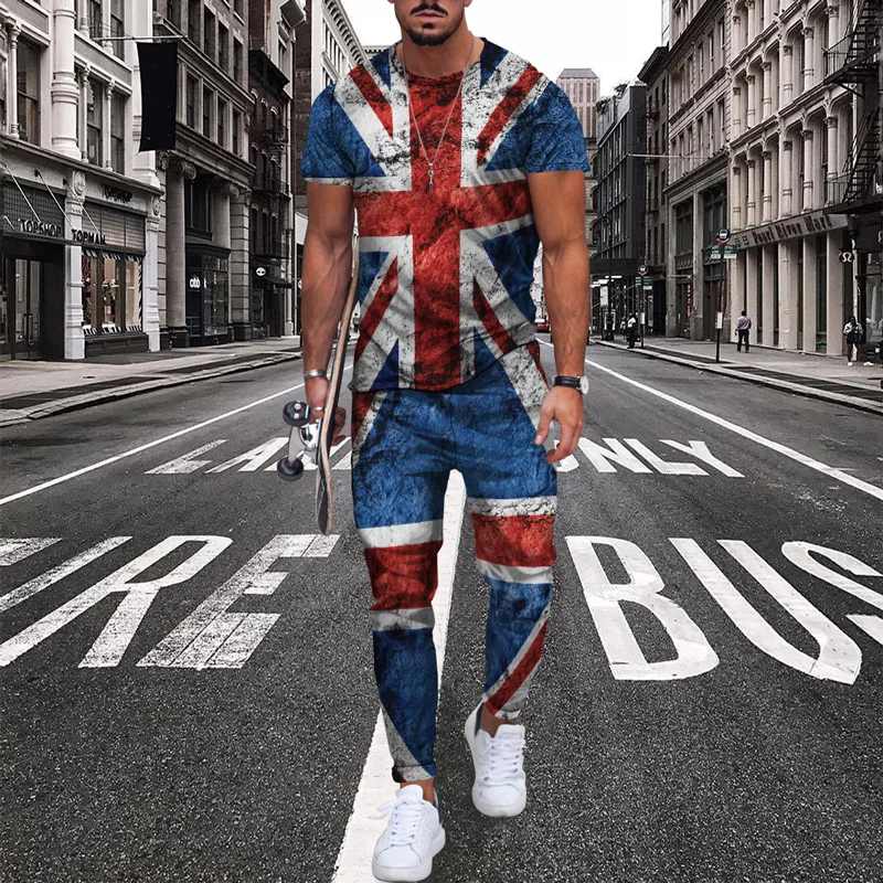 Men's Summer Tracksuit Short Sleeve T-Shirt+Trousers Set Casual Stylish Streetwear Fashion Outfit Male Clothing Oversized Suit