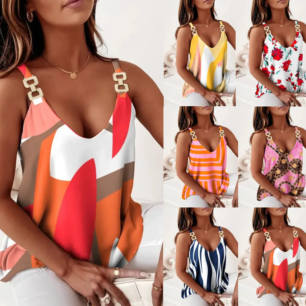 

2022 Summer Sleeveless Chain Strap Print Women's Vest Top Women