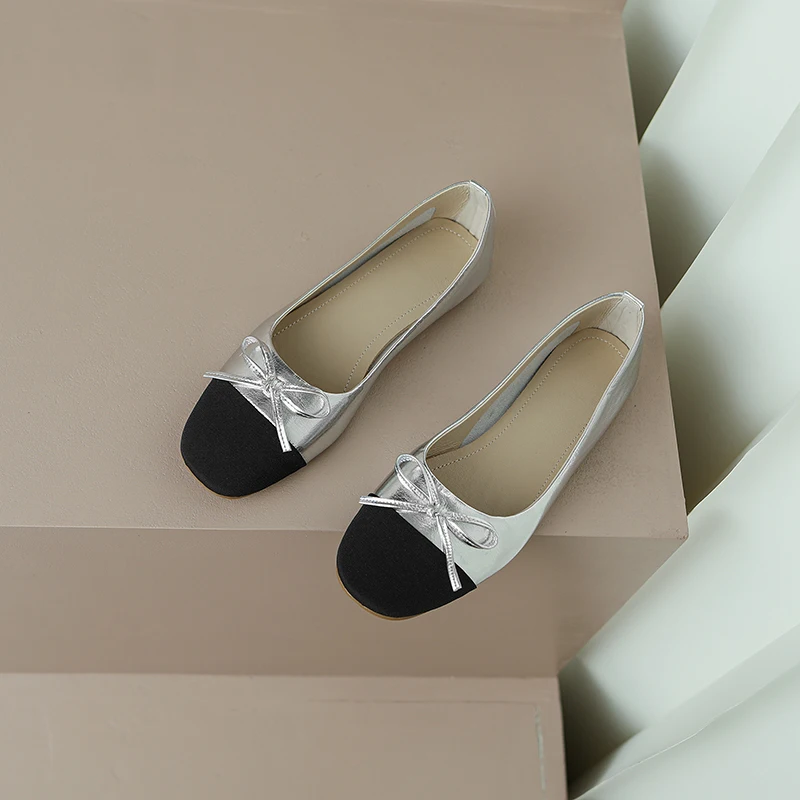 NewCurve Ballet Flats Classic Shoes Cow Leather Round Toe Ballet Shoes Super Soft Low Heel Slip-On Fashion Flats Women Shoes