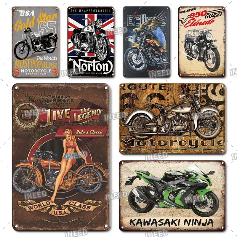 INEED Decor Motorcycle Brand Metal Plate Tin Sign Vintage Plaque Metal Decor Tin Retro Style Wall For Garage Club Wall Decor