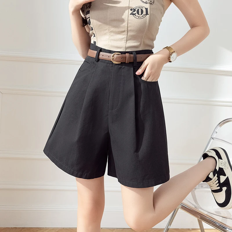 Women Shorts 2023 Summer New Cargo Pants Shorts for Women OL Wide Leg Pants High Waisted A-line Shorts Belt Women Shorts Elegant