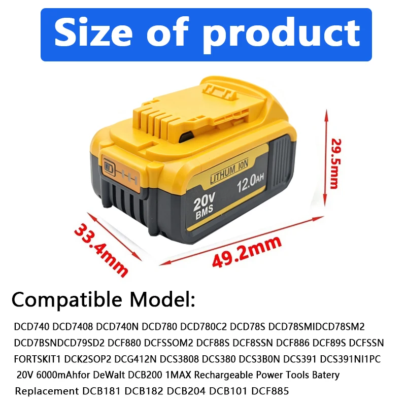 Оригинальный аккумулятор 20В DCB206 DCB205 DCB200 для электроинструментов Dewalt 20В, заменяющий аккумулятор DCD805 DCB606 для инструментов Dewalt. (art.: 3920dcde414cc) - 3920dcde414cc
