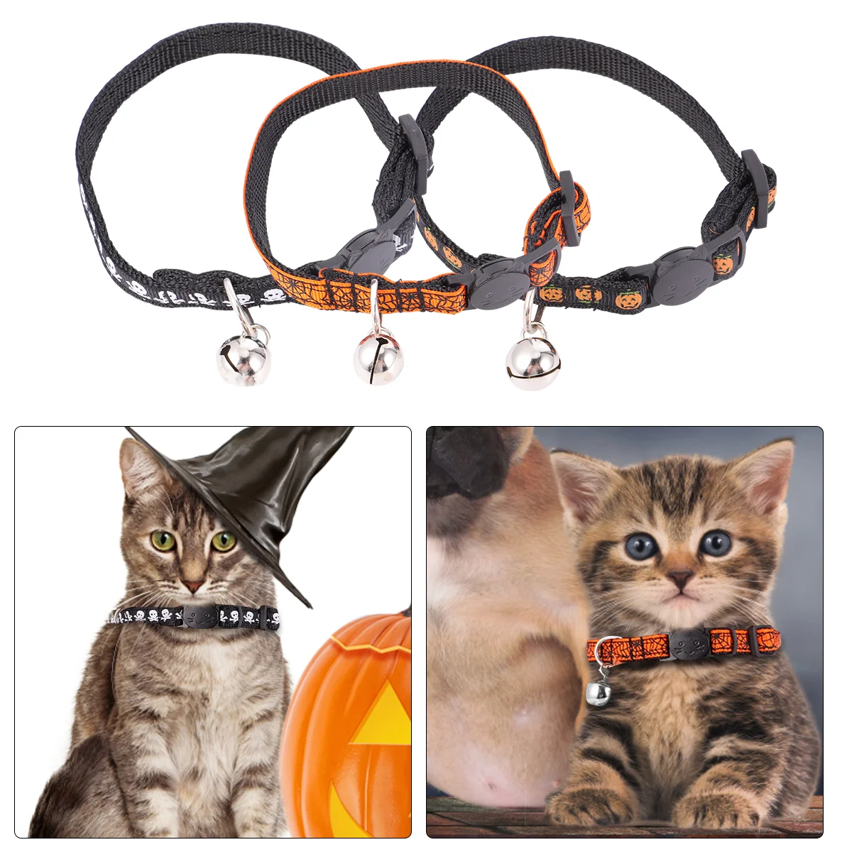 

3pcs Cat Collar Bell Neck Strap Pets Adjustable Cat Leash Collar