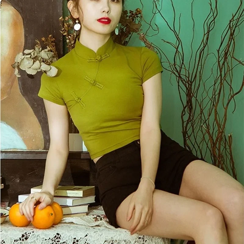 Женская блузка в китайском стиле винтажная рубашка Харадзюку модель 2024 на лето